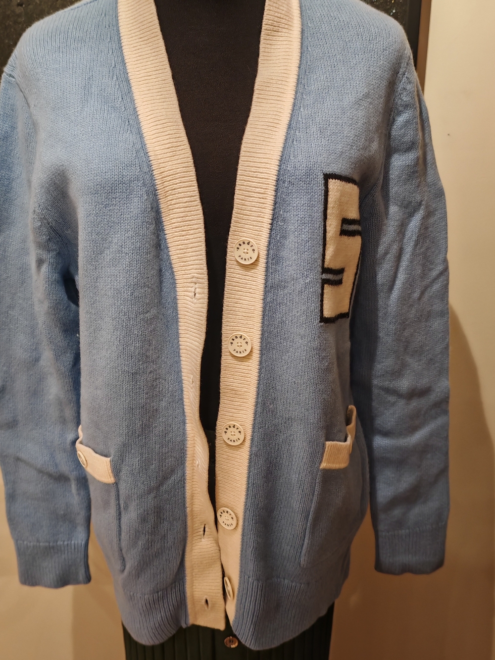 Sandro Amal Varsity Wool Cardigan 01900 - Picture 13 of 16